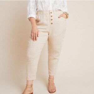 Anthropologie Amadi Linen Paper Bag Waist Button Fly Cargo Ankle Pants 2X